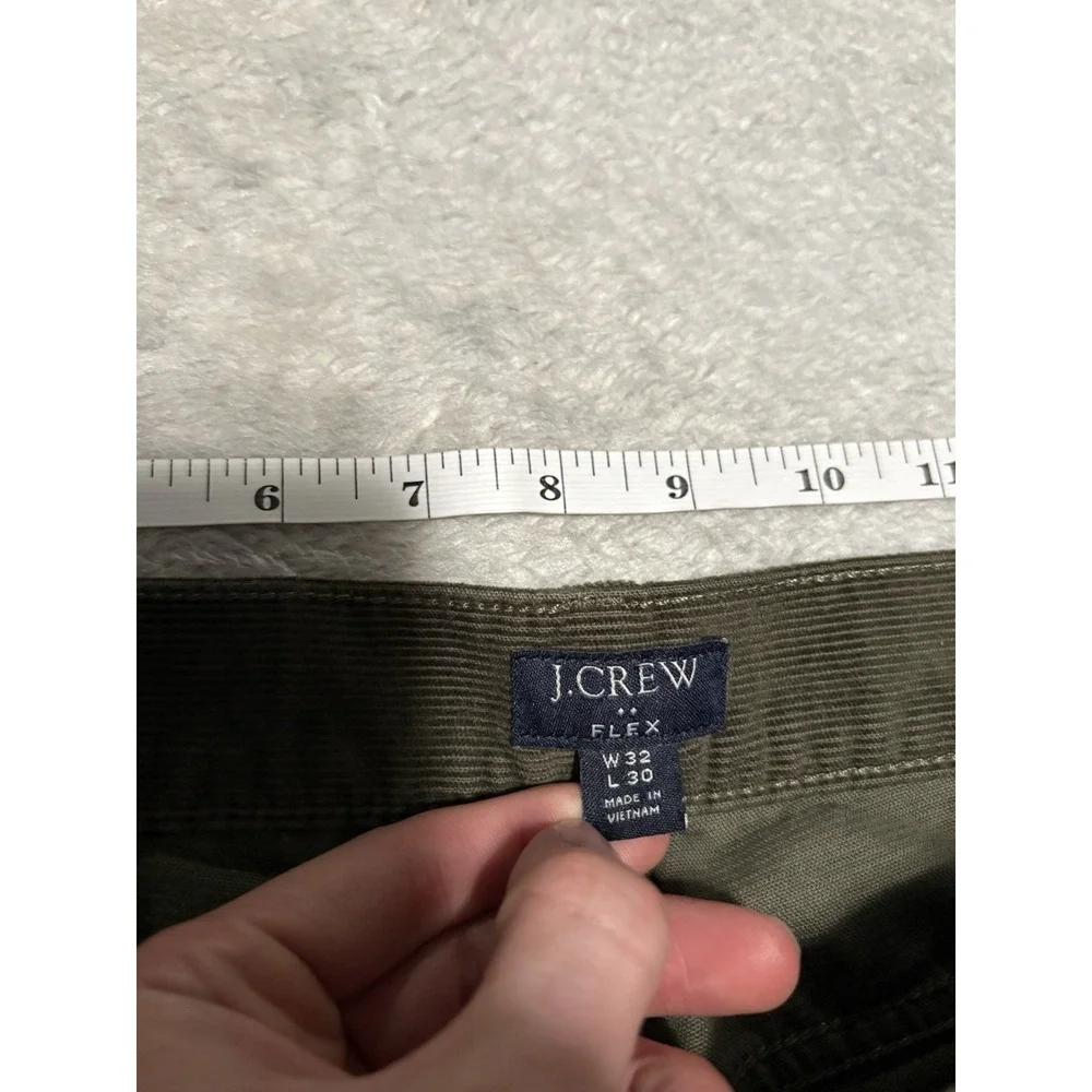 J Crew Flex Men's Corduroy Slim Olive Green Pants Size 32x30 Stretch